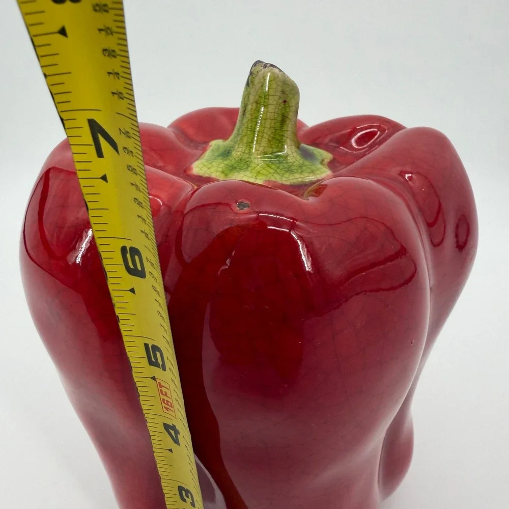 Vintage Large Ceramic Red Bell Pepper Figurine Glossy Glazed Kitchen Decor 7in